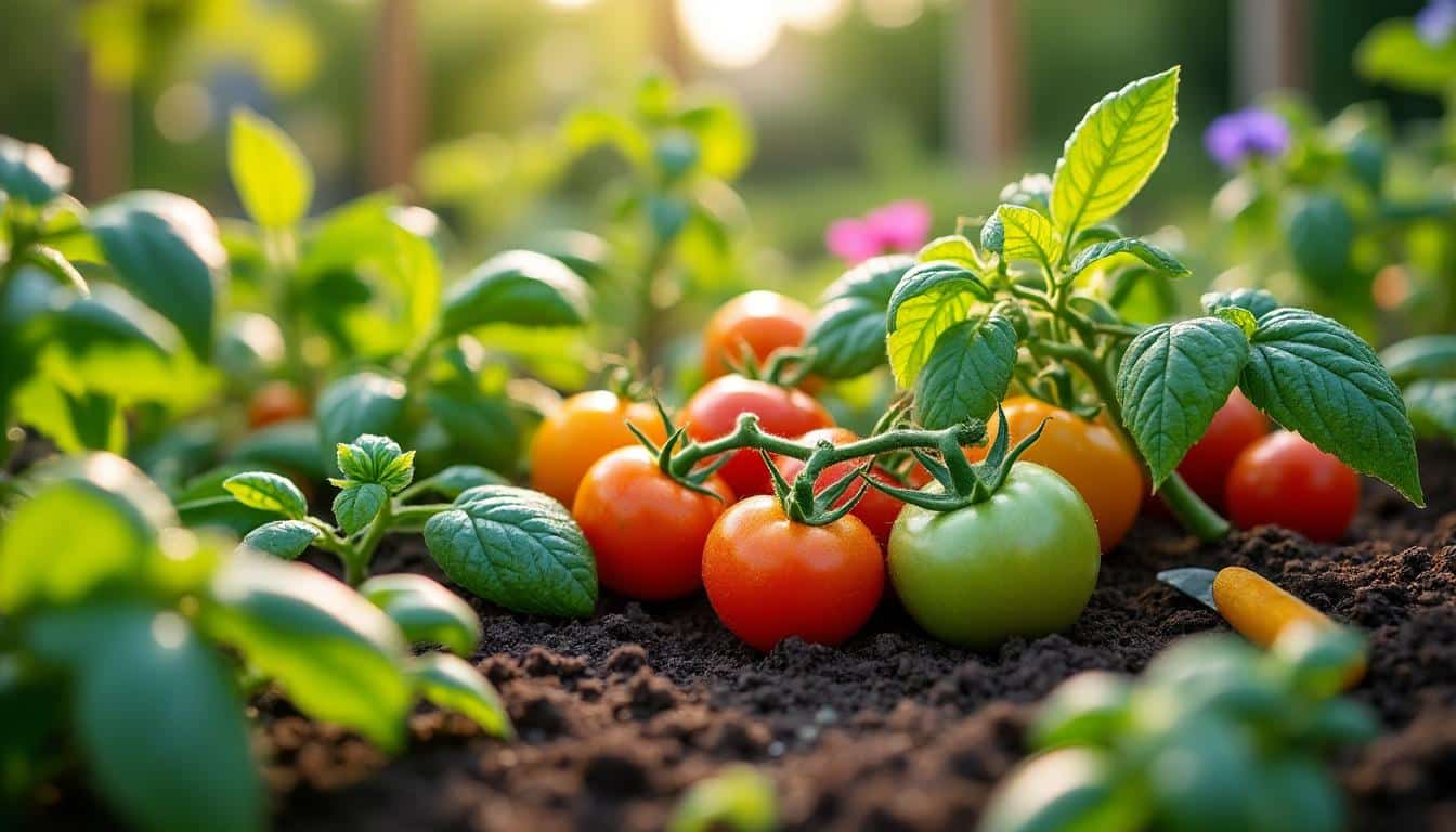 Illustration: Avantages de l’association de plantes compagnes avec les tomates au potager