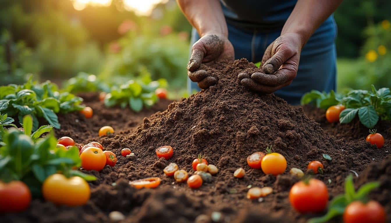 Paillage du potager avec déchets de cuisine et compostage naturel