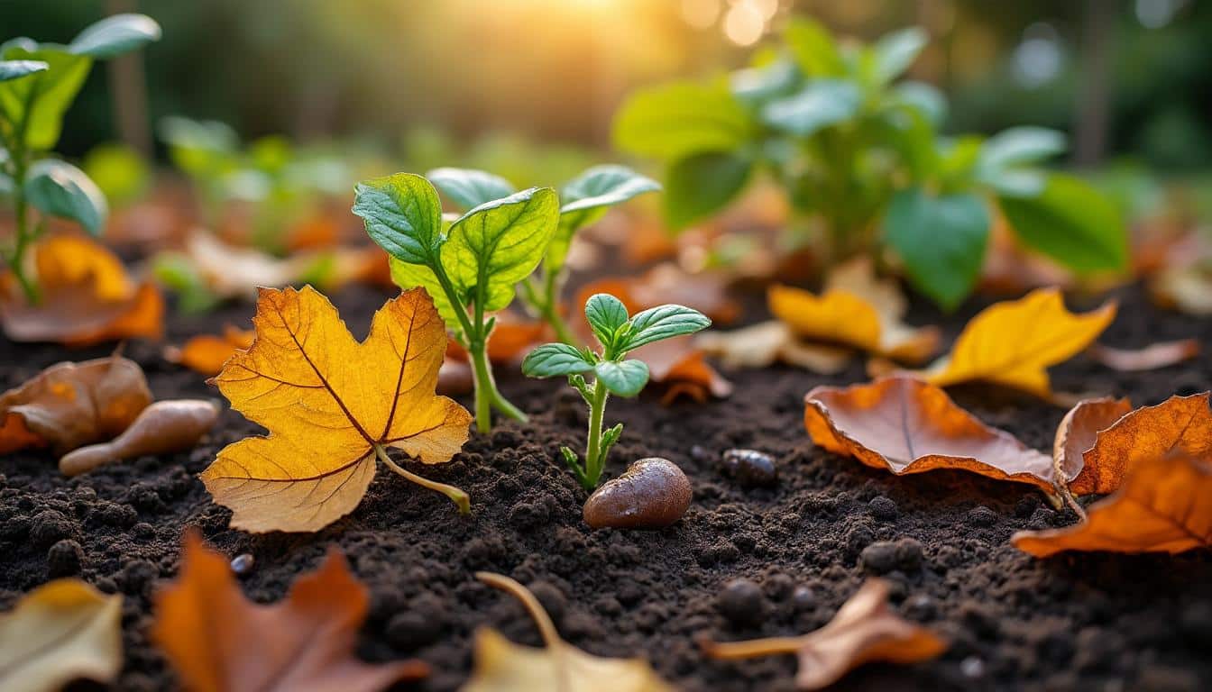 Illustration: Comprendre le paillage du potager avec des feuilles mortes à décomposition lente