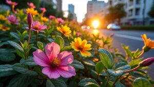 La propagation de la pollution urbaine et les fleurs de jardin